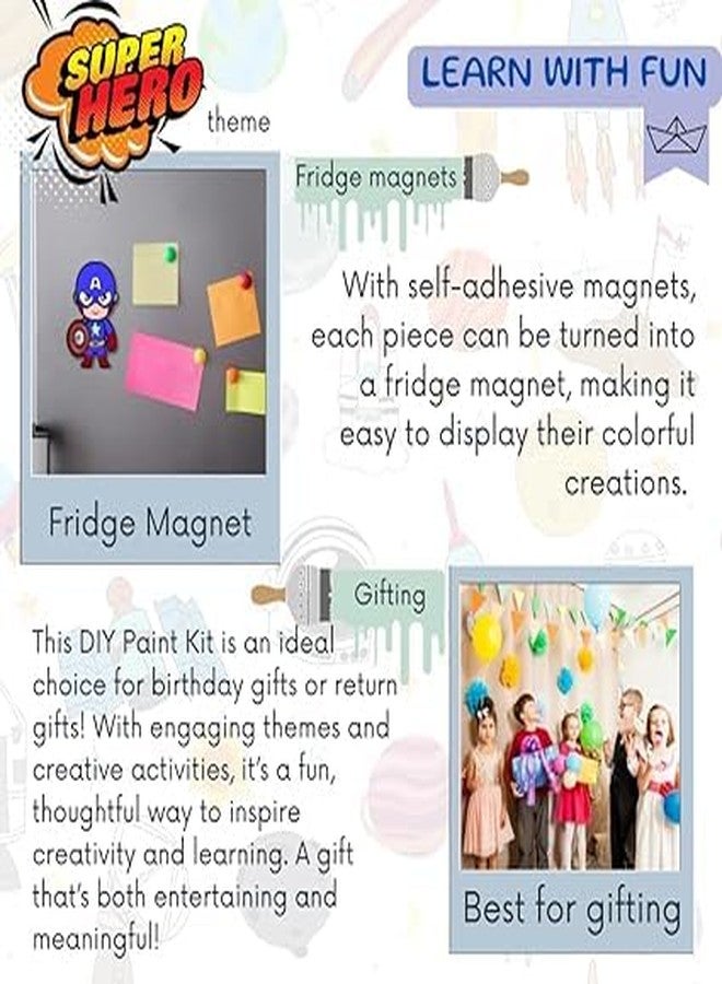 CRAFTER60 مجموعة الرسم الخشبي من CRAFTER60 للأطفال من عمر 5 سنوات فما فوق - مجموعة فنية وحرفية مع ألوان وفرش وقصاصات - لعبة تعليمية إبداعية (أبطال خارقون) - Image 3
